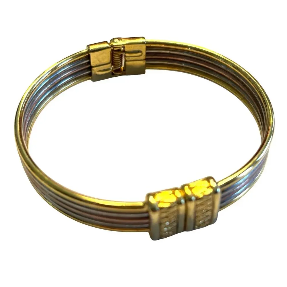 Vintage Y2K Clamper Bracelet Modernist Banded Mixed Metals gold silver copper